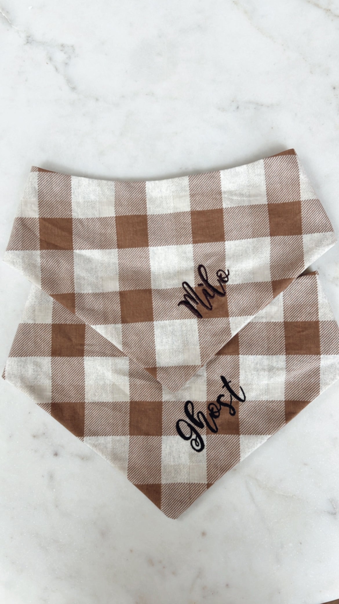 Custom Name Embroidery for Pet Bandana Brown and White Plaid