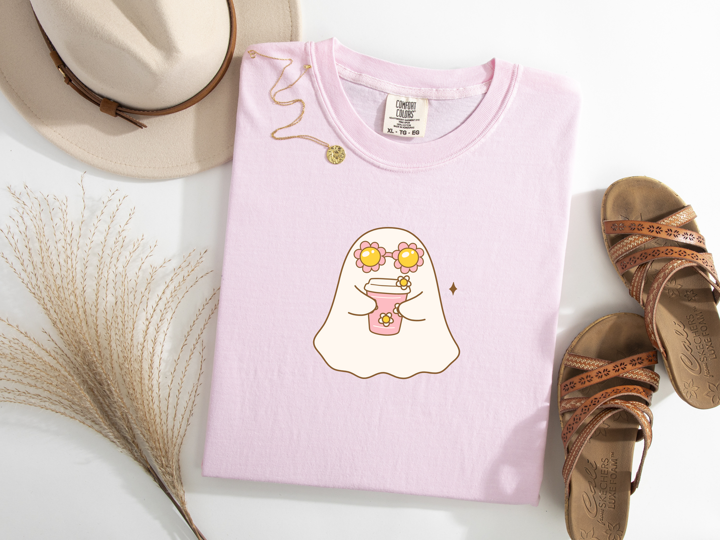 Girly Ghost Sunglasses Drinking Falloween Halloween Autumn Tshirt