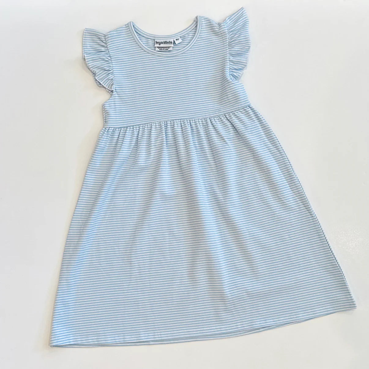 Personalized Embroidered Knit Stripe Flutter Sleeve Dress