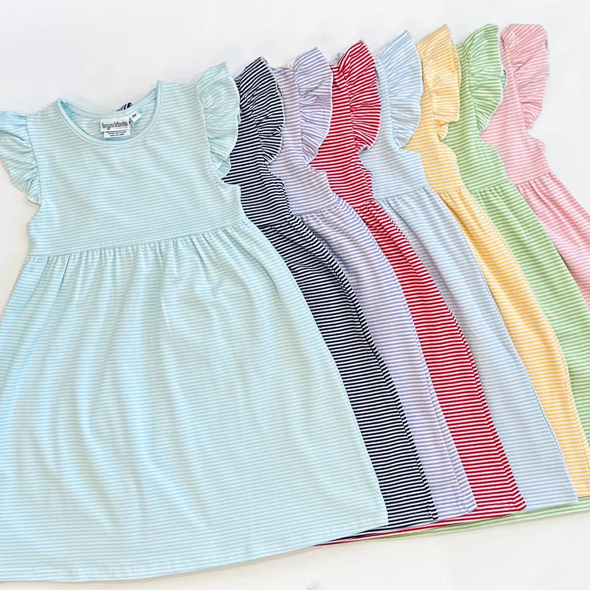 Personalized Embroidered Knit Stripe Flutter Sleeve Dress