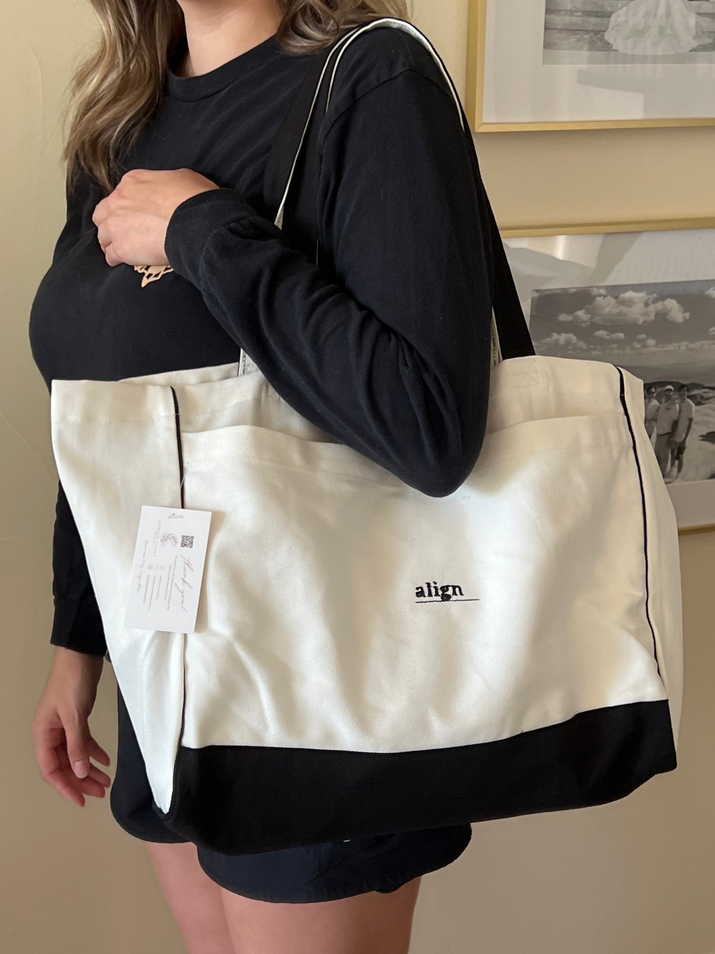 Trim Color Tote Bag with Front Pocket and Inside Zipper Pocket