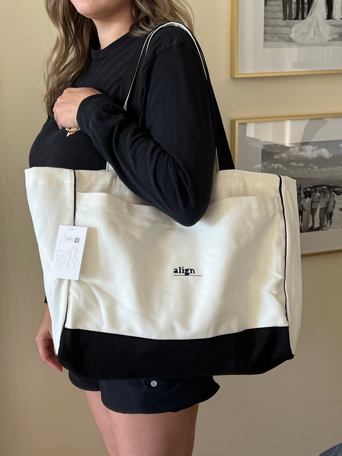 Trim Color Tote Bag with Front Pocket and Inside Zipper Pocket
