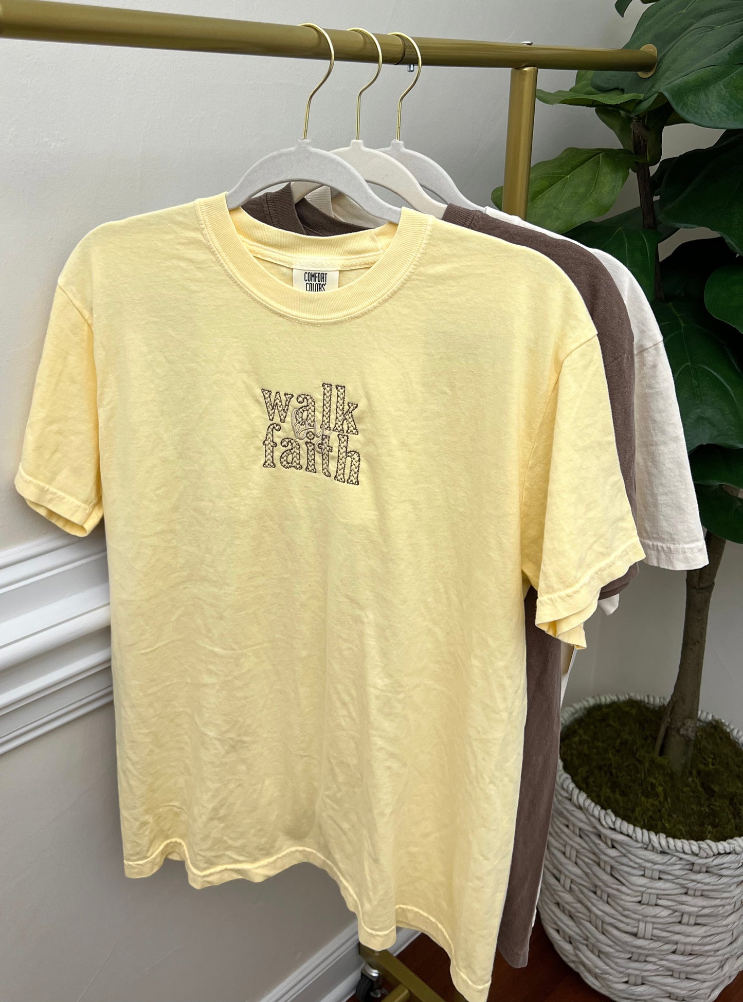 Walk By Faith Embroidery Tee Christian Catholic Tshirts