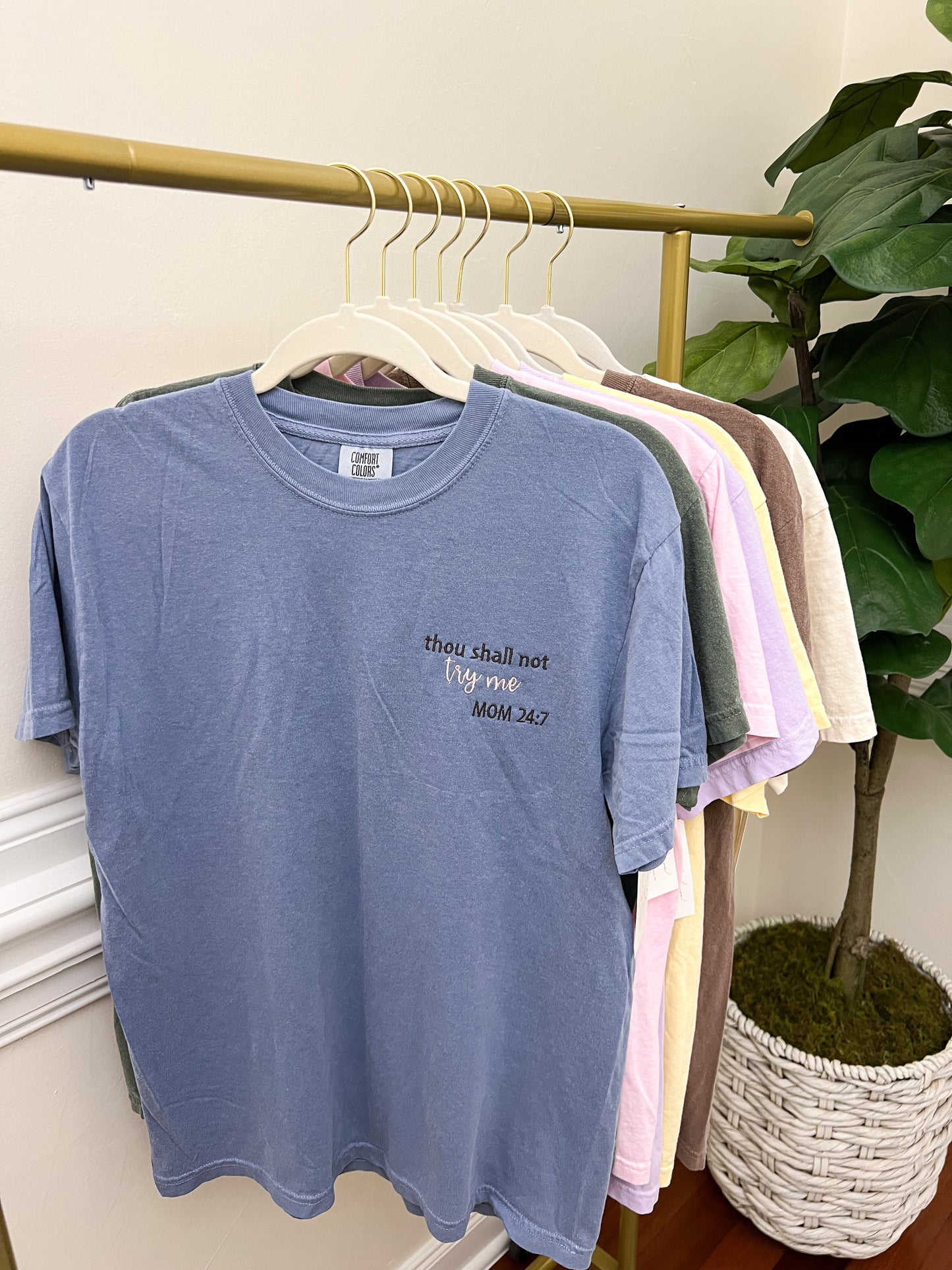Mom 24:7 Thou Shall Not Try Me Embroidery Faith Based Tee Christian Catholic Tshirts