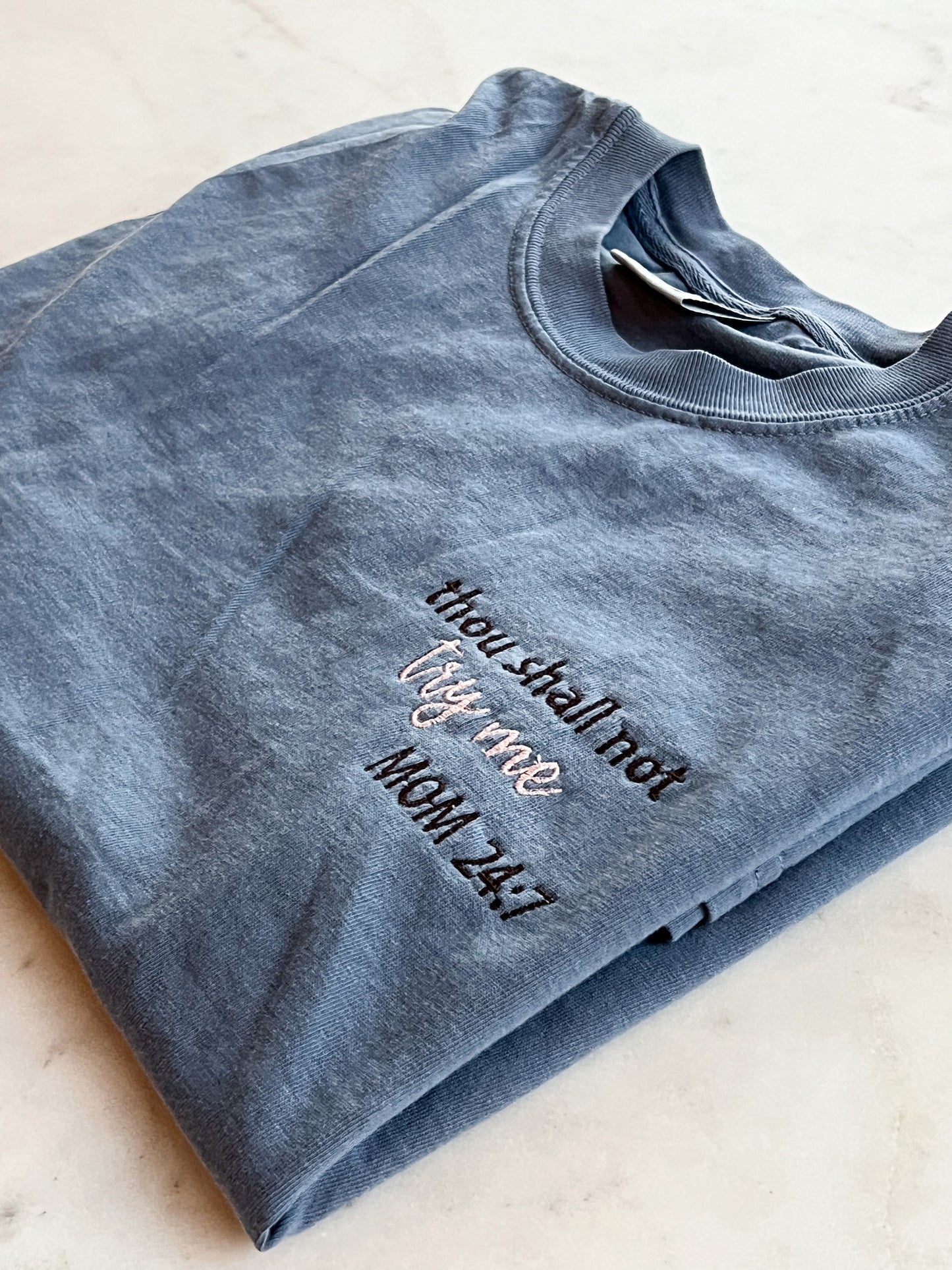 Mom 24:7 Thou Shall Not Try Me Embroidery Faith Based Tee Christian Catholic Tshirts