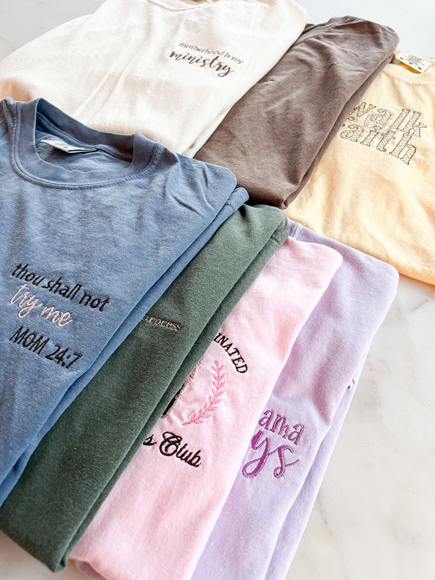Overcaffeinated Moms Club Embroidery Faith Based Tee Christian Catholic Tshirts