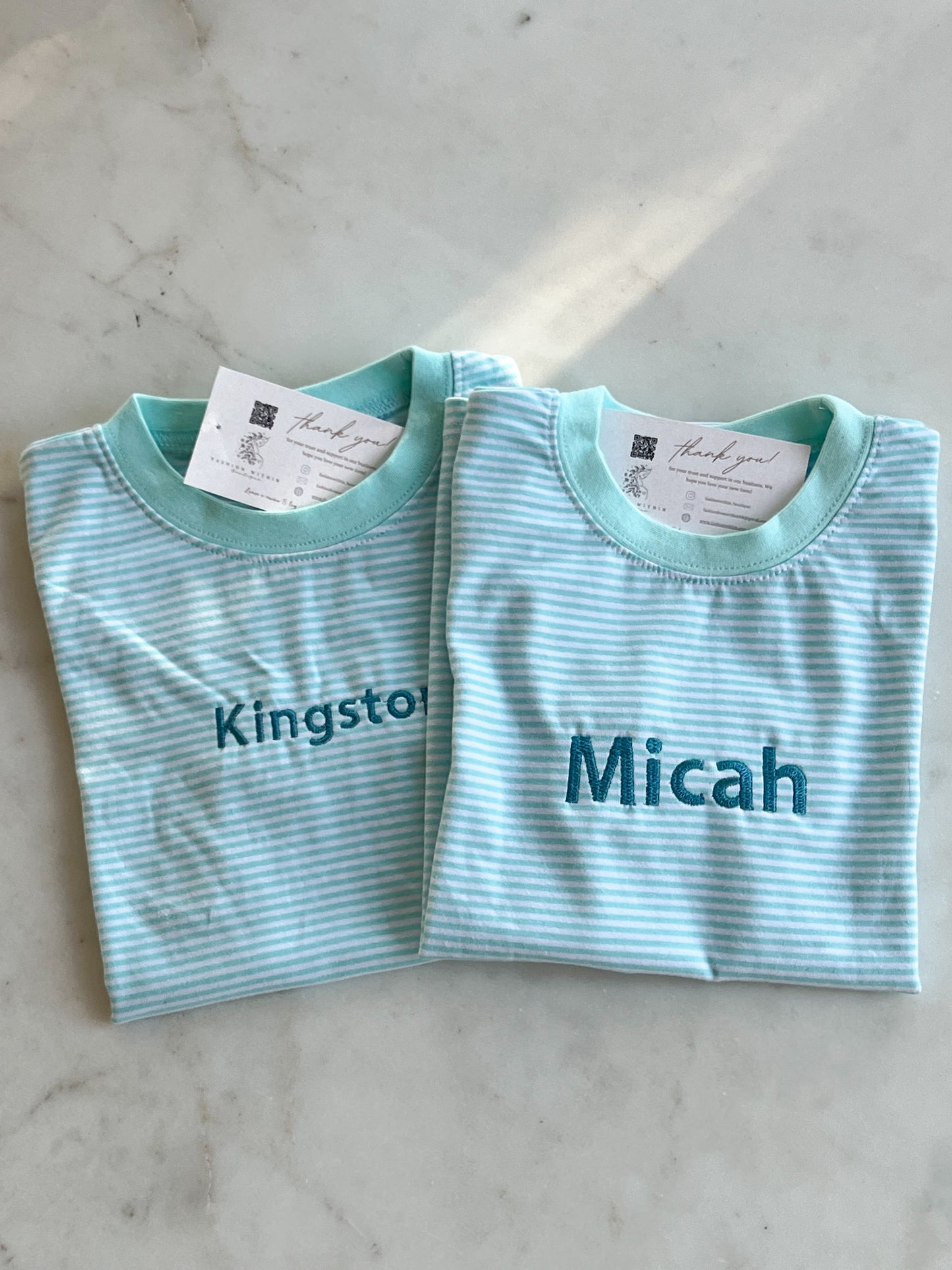 Personalized Embroidery Knit Stripe Short Sleeve Shirt