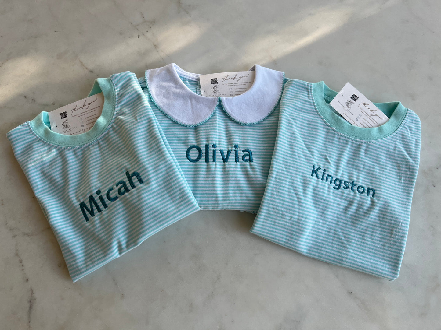 Personalized Embroidery Knit Stripe Short Sleeve Shirt