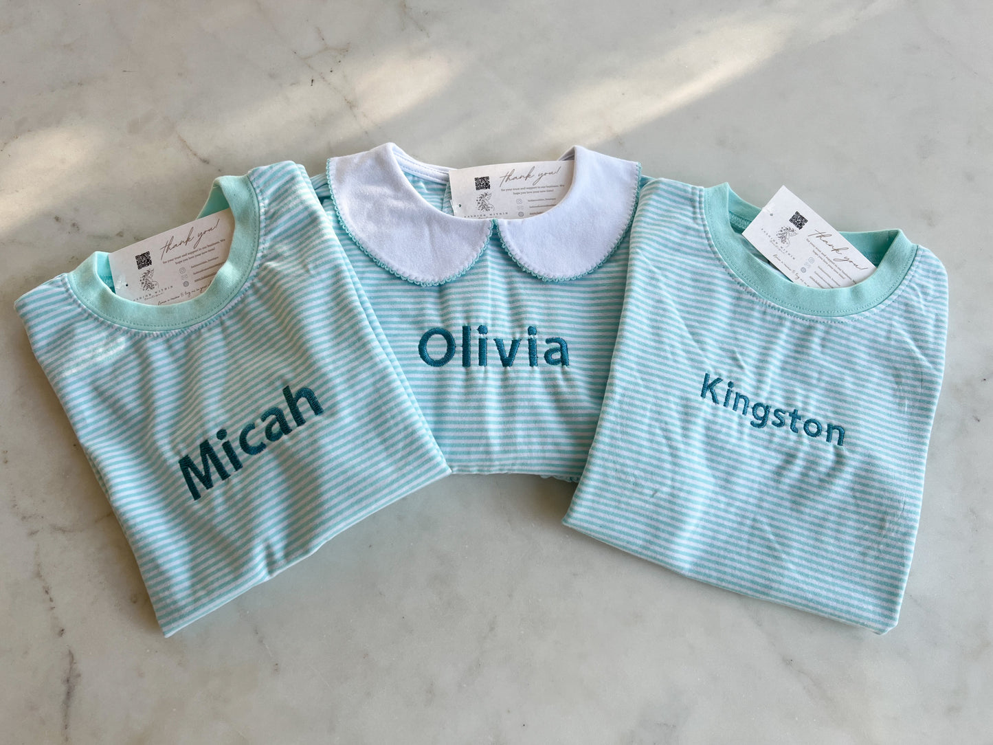 Personalized Embroidery Knit Stripe Short Sleeve Shirt