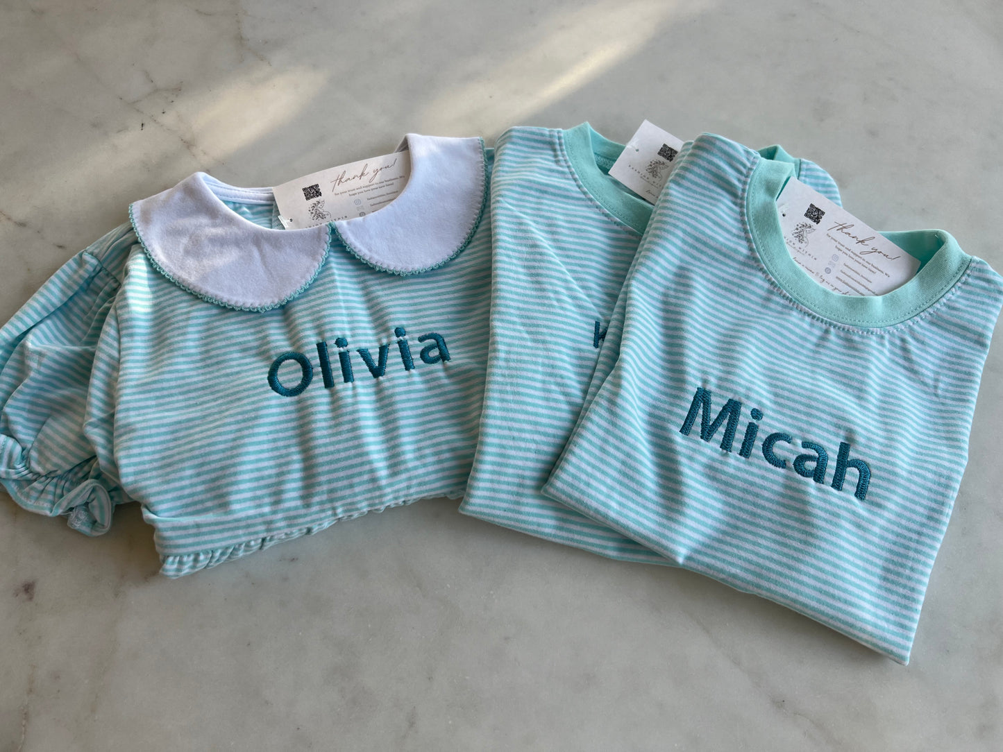 Personalized Embroidery Knit Stripe Short Sleeve Shirt