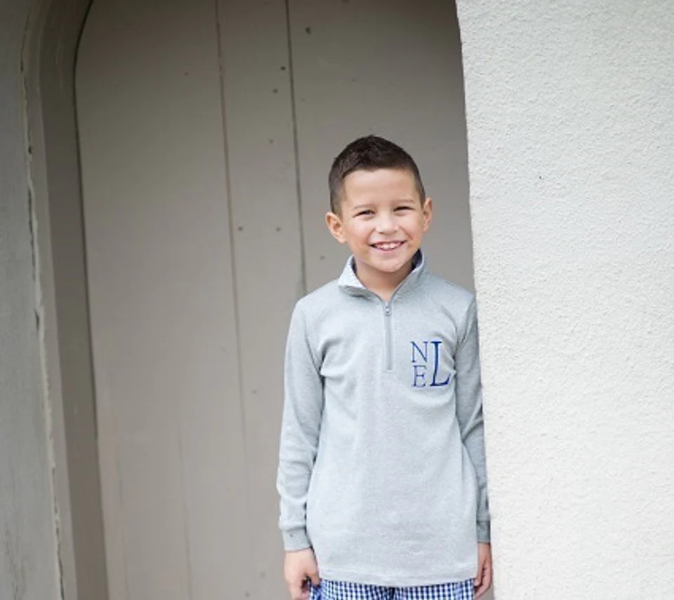 Personalized Monogrammed Embroidery Sweatshirt Quarter Zip Pullover Jacket Boys Girls Kids