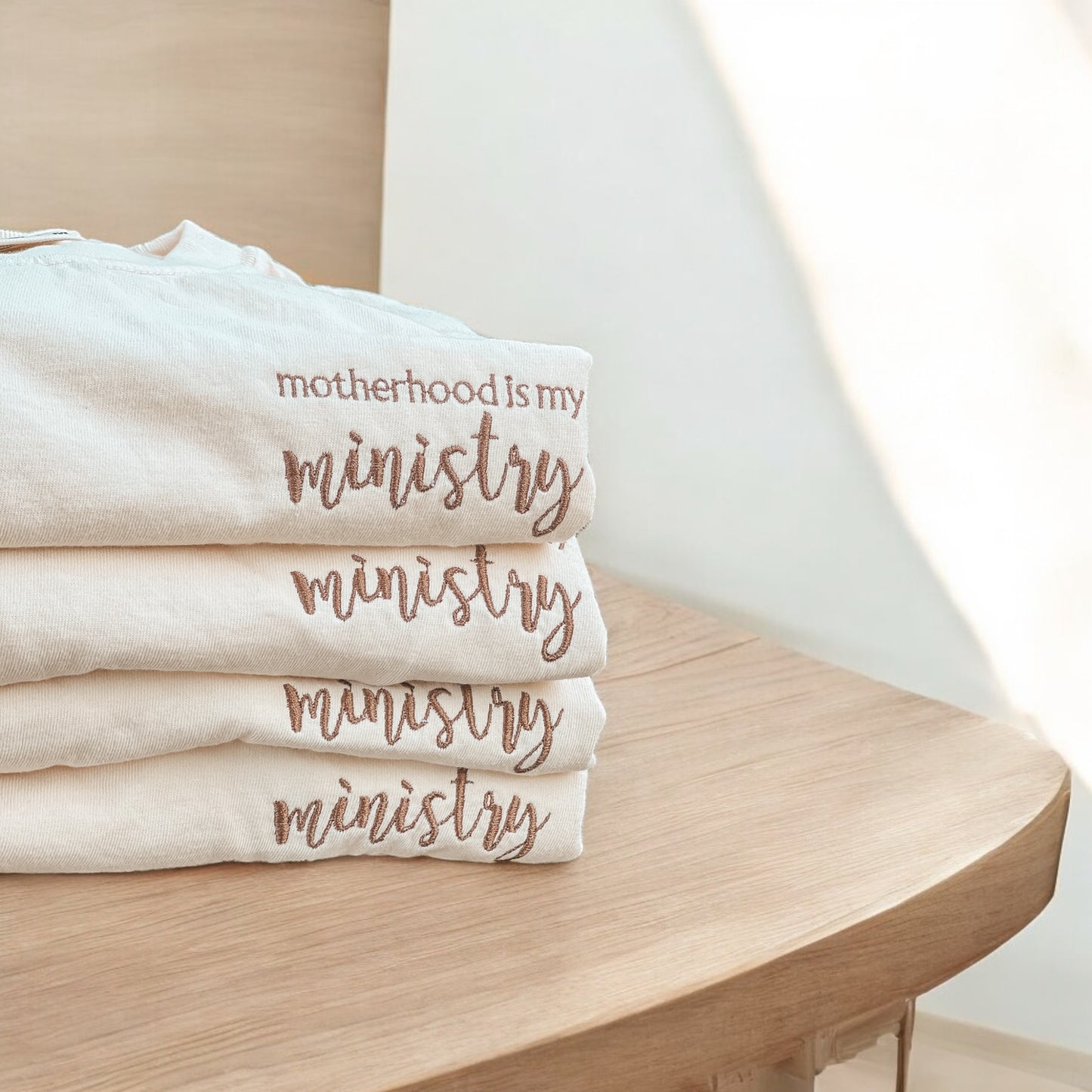 Motherhood is My Ministry Embroidery Tee Christian Catholic Tshirts