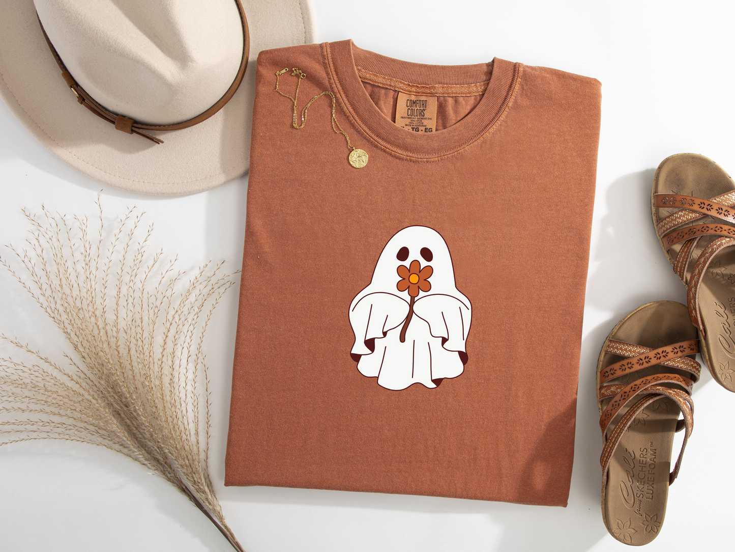 Floral Burnt Orange Yam Flower Spooky Ghost Falloween Halloween