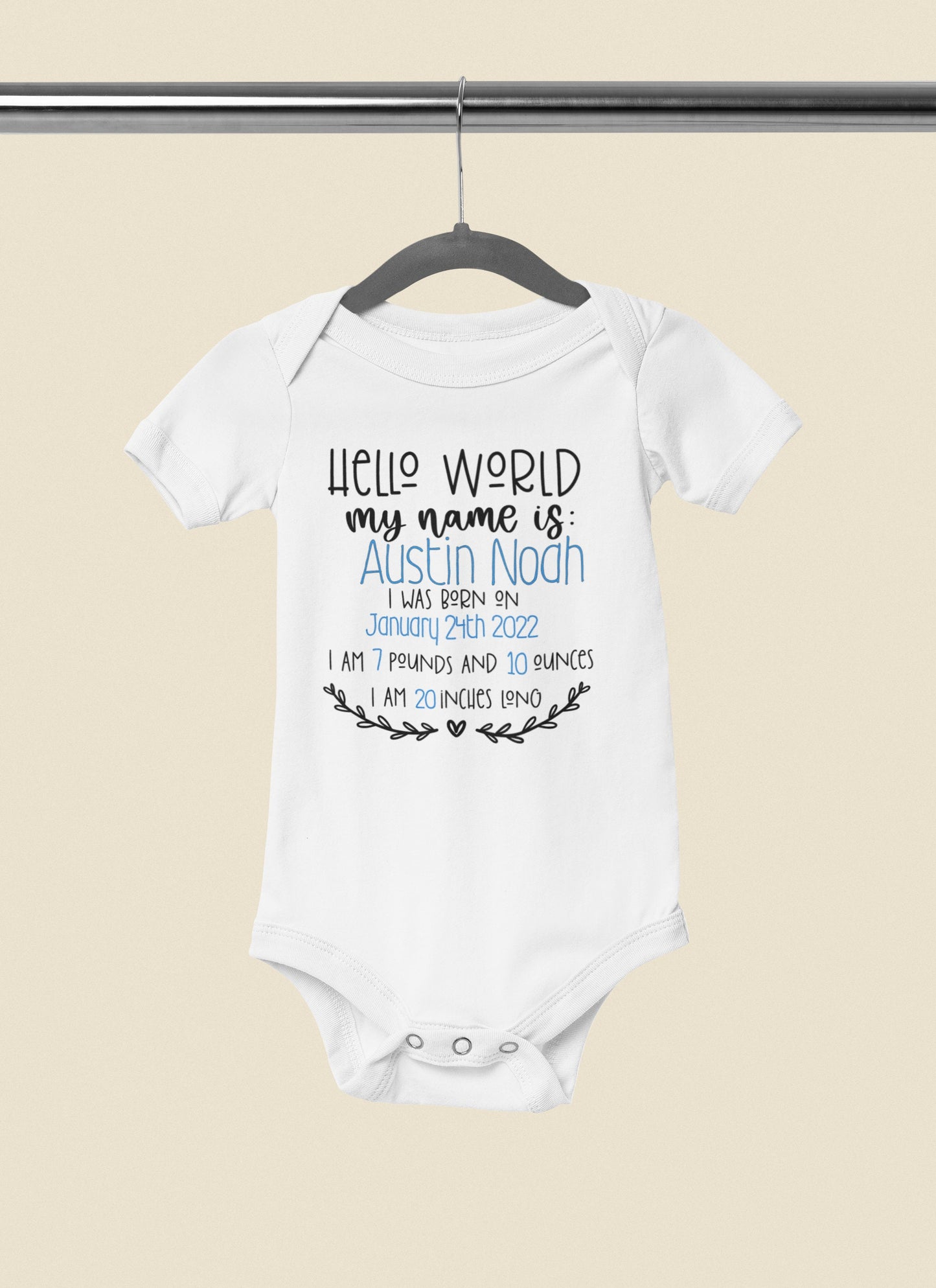 Birth Details Onesie New Baby Shirt Surprise Keepsake Gift Idea
