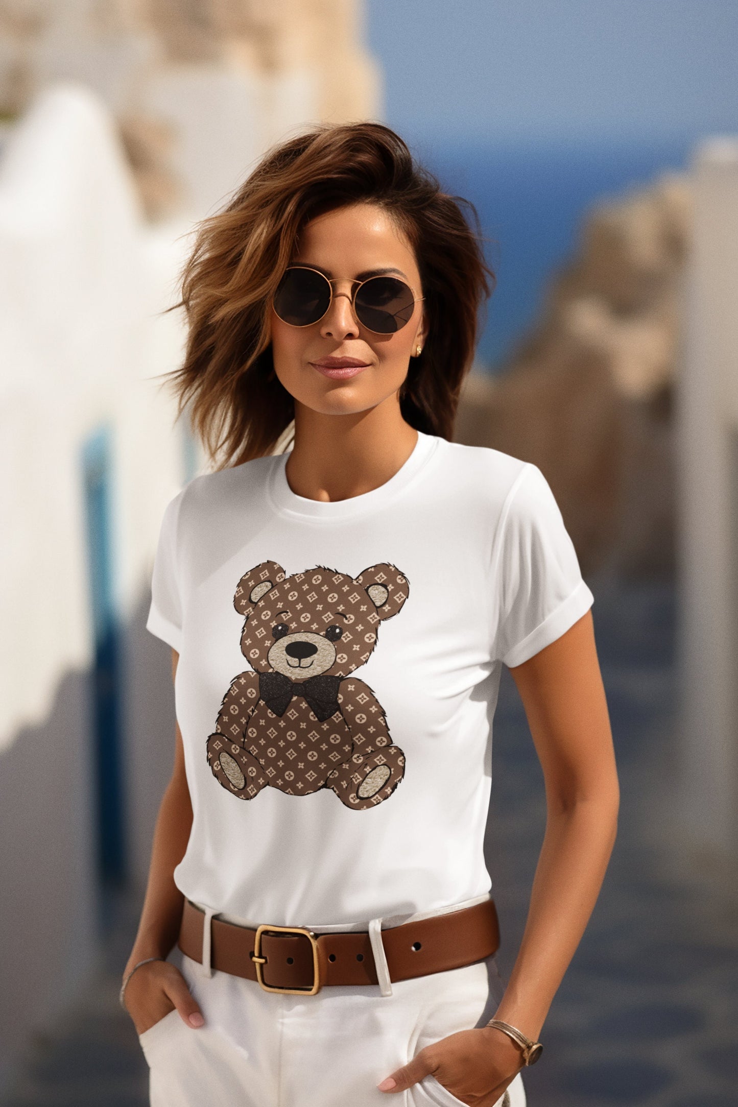 Luxury Brown Bear With Black Bow Tshirt Sweatshirt Unisex Travel Gift