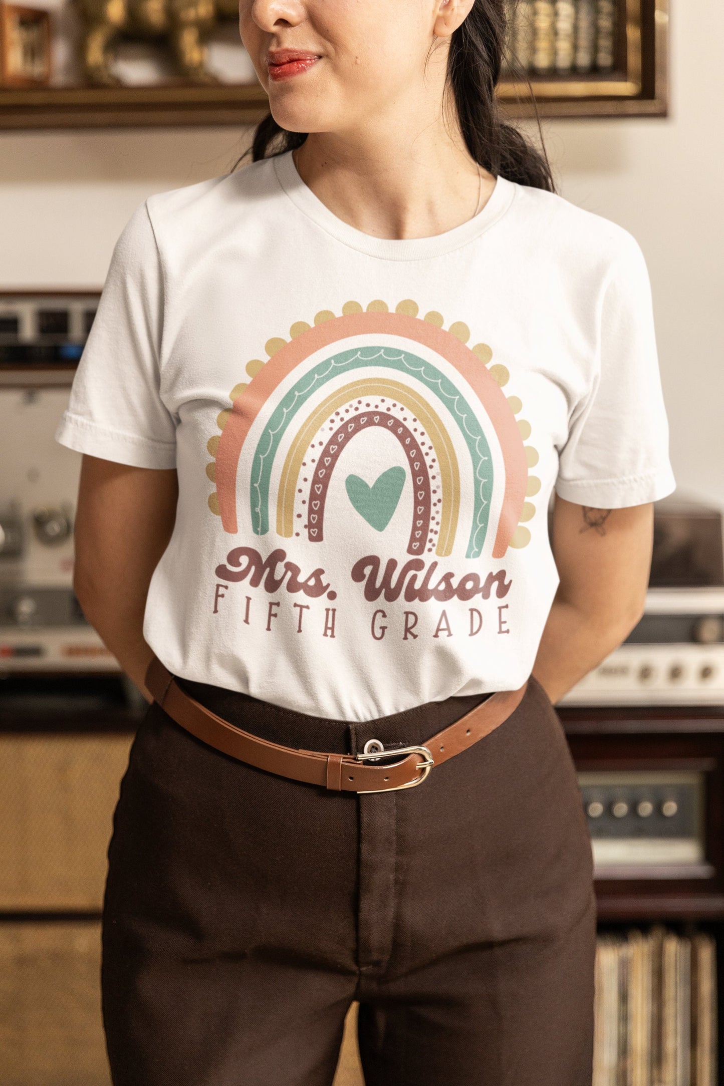 Rainbow Teacher T-shirt with Customized Name and Grade Gift Idea for Back To School