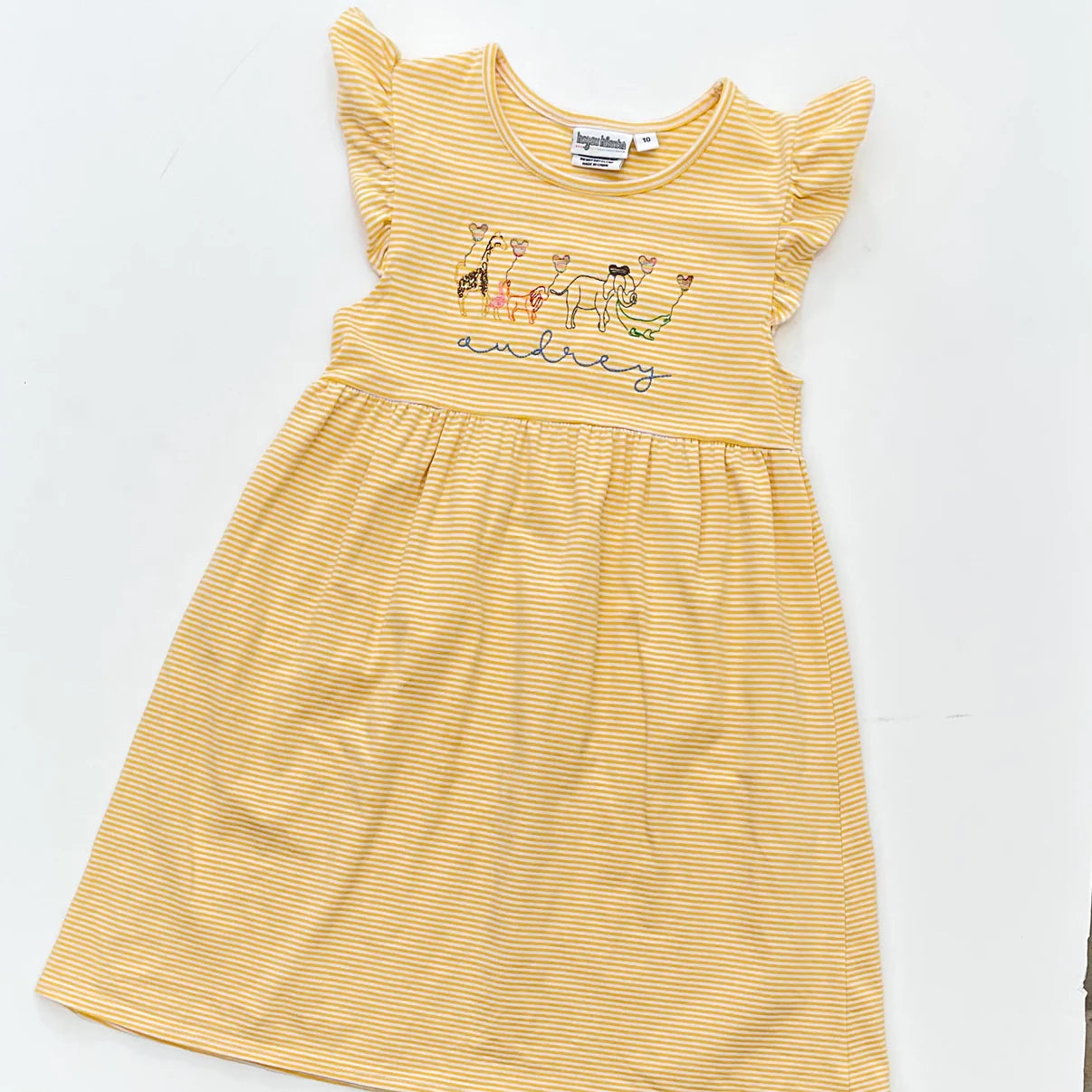 Personalized Embroidered Knit Stripe Flutter Sleeve Dress