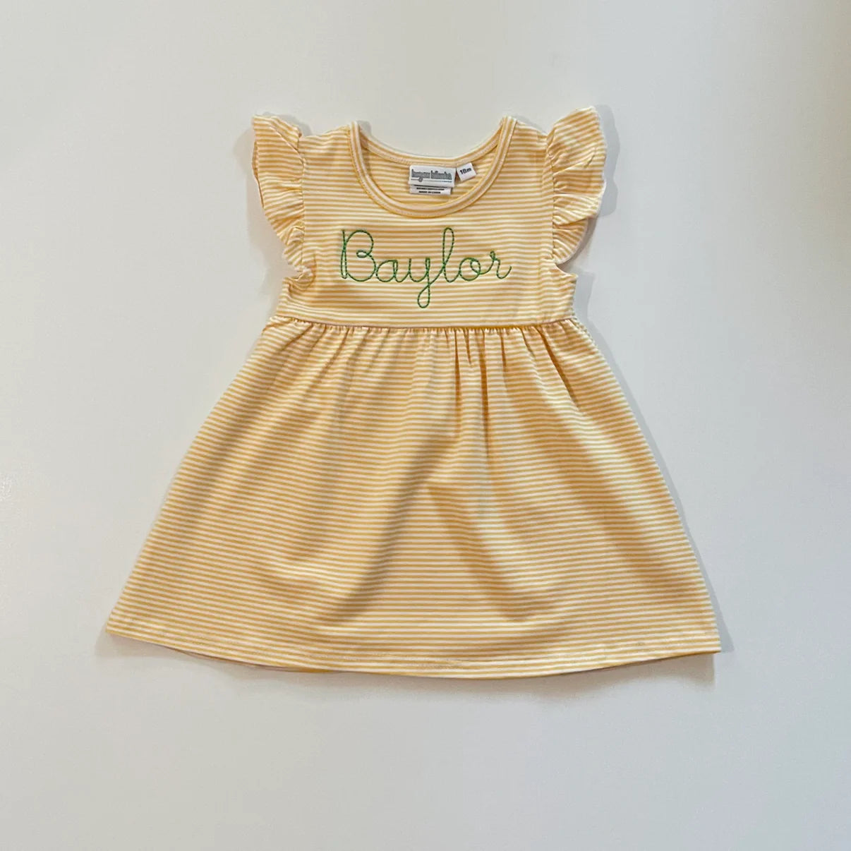 Personalized Embroidered Knit Stripe Flutter Sleeve Dress