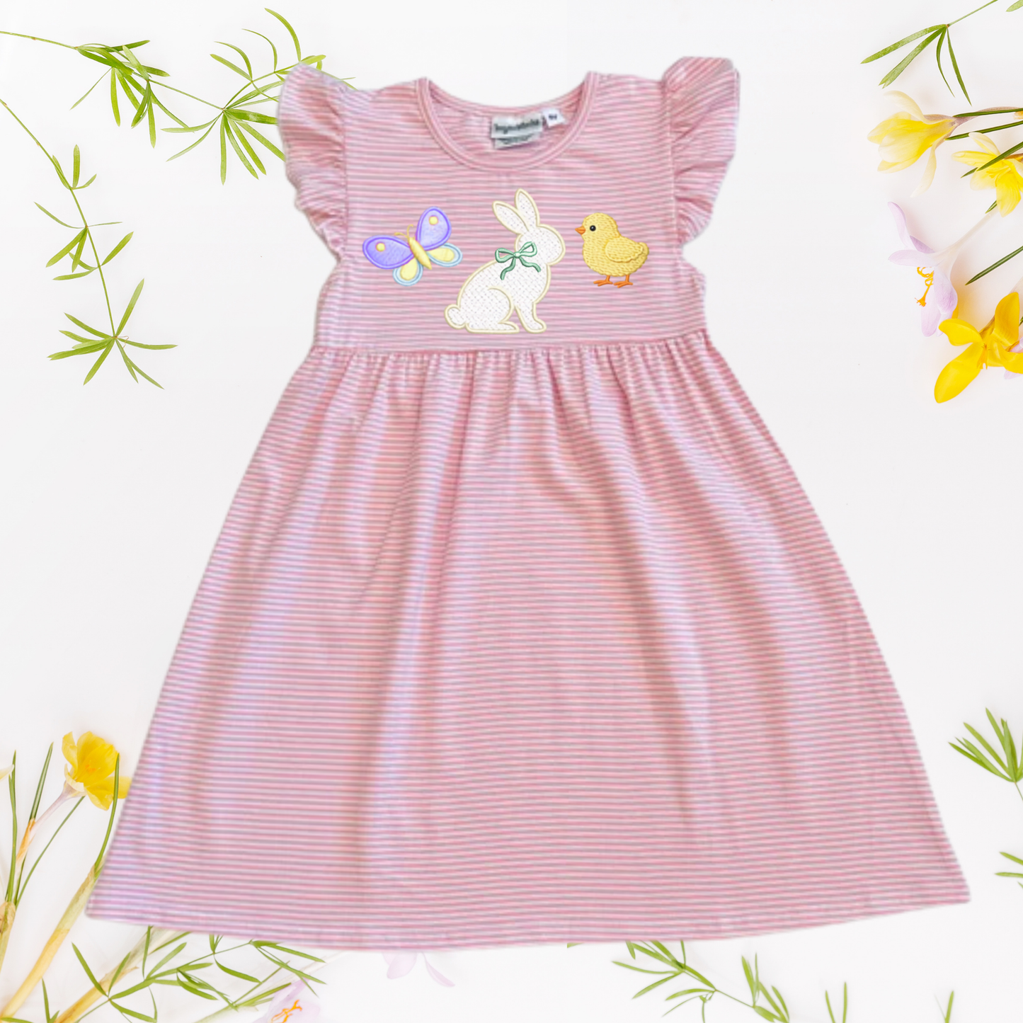 Custom Easter Flutter Sleeve Dress - Embroidered Girls & Babies Easter Sunday Dress