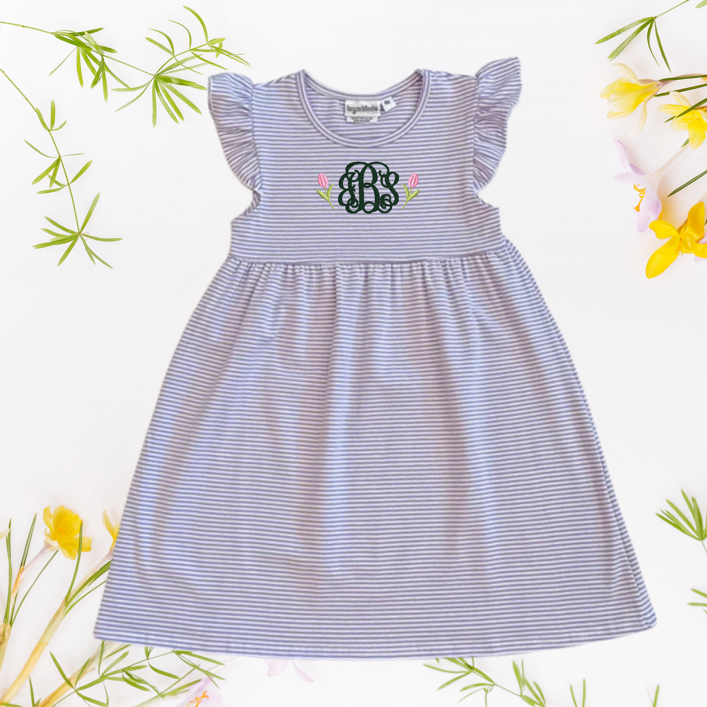 Custom Easter Flutter Sleeve Dress - Embroidered Girls & Babies Easter Sunday Dress
